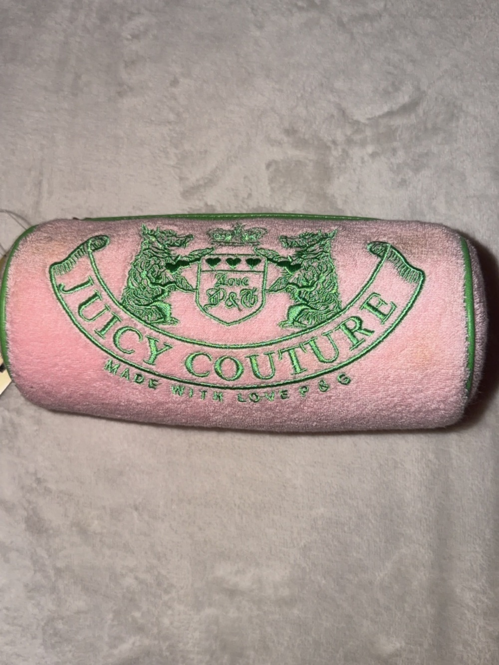 Juicy Couture Pink Phone Case Pouch with Green Embroidered Crest